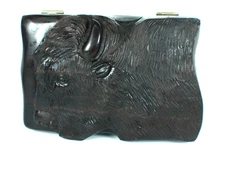 Mid Century Hecho En Mexico Bison Buffalo Head  Hand-Carved Heavy Ironwood box