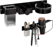 Hair Dryer Holder Curling Irons Holder with Comb Organizer Wall Mount, 3-in-1 No