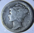 1921 Mercury Dime. 90% Silver. Free Shipping!