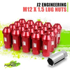 J2 Red T6-7075 Aluminum Close End M12x1.5 20Pc 50mm Lug Nut Set w/Extendtion