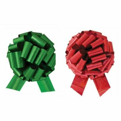 12-CHRISTMAS BOWS~6 RED~6 GREEN Pull Bows 20 LOOP ~ 5.5'' Each - 12 Total 