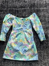 ZARA Women’s ruched green floral off the shoulder poplin mini dress size Xs