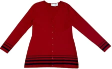 Madison Studio Womens Cardigan Sweater Size M Red Black Trim Long Sleeve