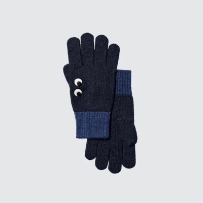 NWT Anya Hindmarch Gloves Knitted Heattech Navy Size L