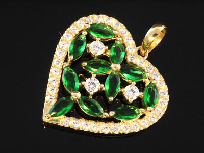 585 Gold Herz Anhänger mit Peridot und Zirkonia Steinen 22 x 18 mm