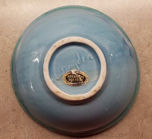 Vintage DRYDEN Aqua Blue Green Arkansas Pottery Drip Glaze Bowl Dish 7.25 x 7.5 - Picture 6 of 6