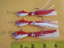 30 PCS ULTRA MINNOW BUCKTAIL JIG 3/4,1,1-1/2 OZ S.S. HOOK RED/WHITE HOOCHIE 10ea