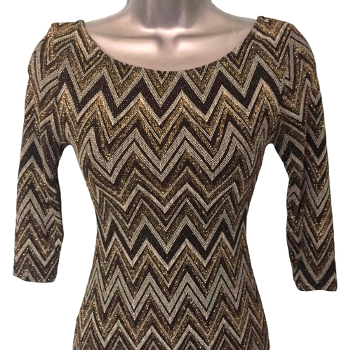 NEW LOOK Mini Dress Size 8 Brown Gold Sparkly Glitter Zig Zag Chevron Stripe - Picture 2 of 12