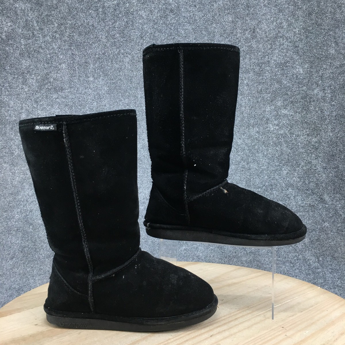 Bearpaw Boots Womens Emma Tall Pull On Shearling Winter Boot Black Suede  Flats