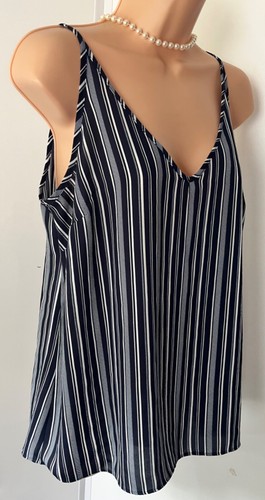 Size 12 Papaya blue mix stripe sleeveless V-neck front/back camisole top - Picture 2 of 7