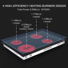 30'' Built-in Electric Cooktop Ceramic Glass Stove 4 Burner Knob Control USA