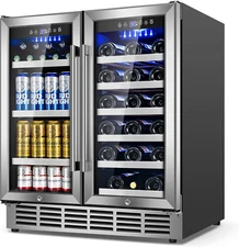 30Inch Wine and Beverage Refrigerator - Dual Zone Beverage Cooler under Counter,