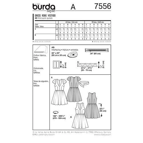 Burda Sewing Pattern 7556 Womens Ladies Dress Size 6-18 Uncut New - Picture 2 of 3