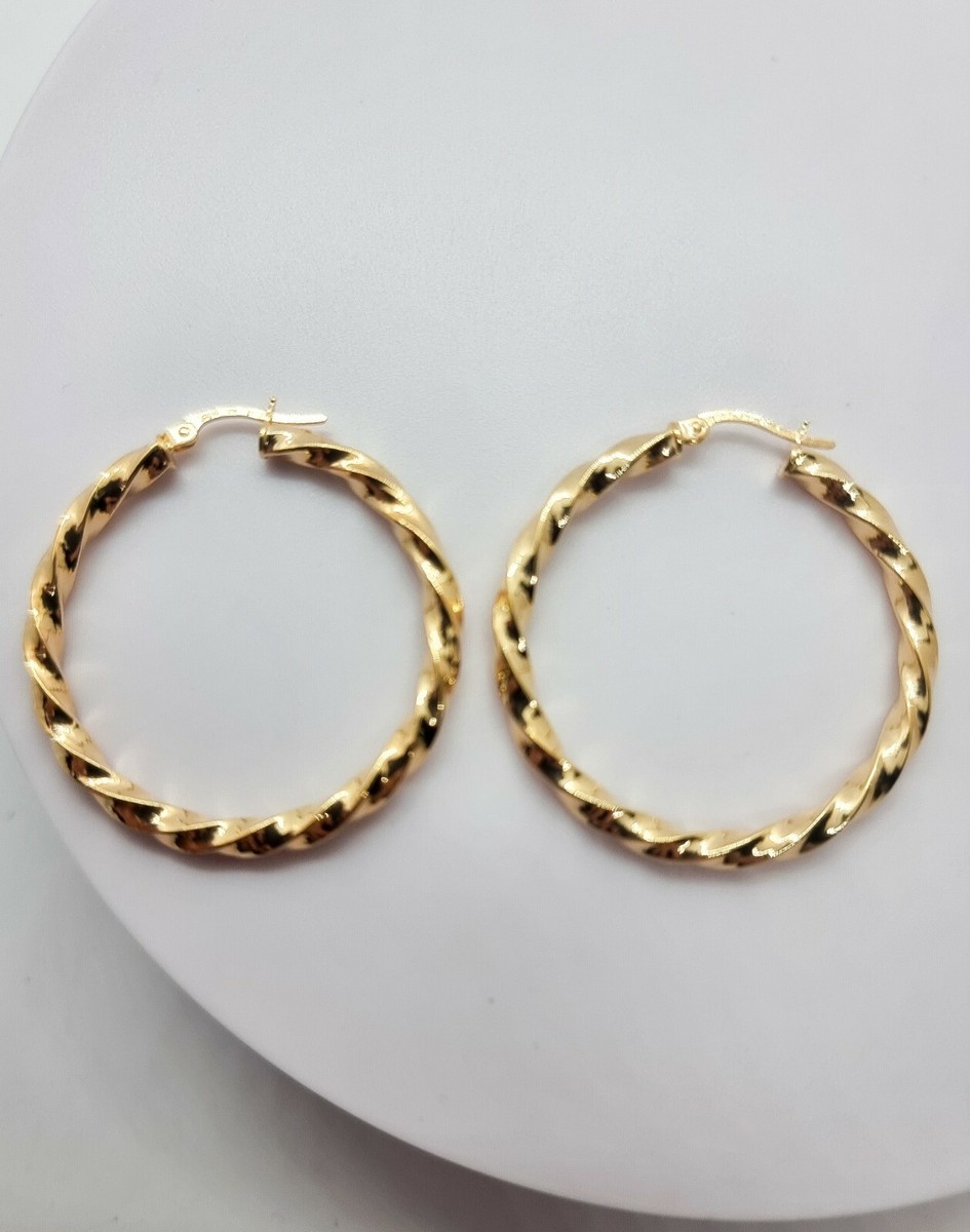 New 9ct Gold 38mm Satin Twisted Creole Hoop Earrings - Gold Reserves