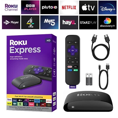 Neu Roku Express HD Streaming Player mit High Speed HDMI Kabel - UK Modell