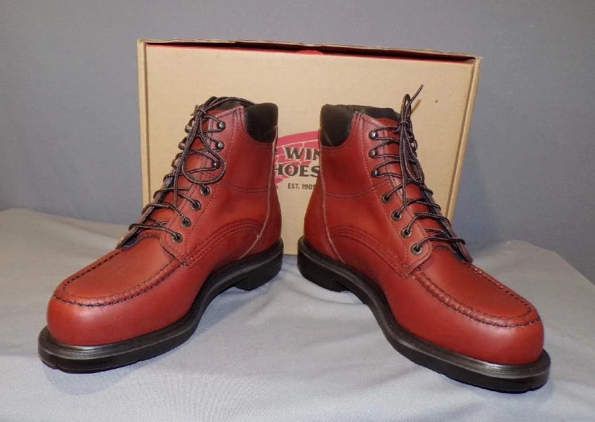 RED WING USA Classic Supersole 404 Plain Toe Mens Moc Toe Red Work Boots  Boxed