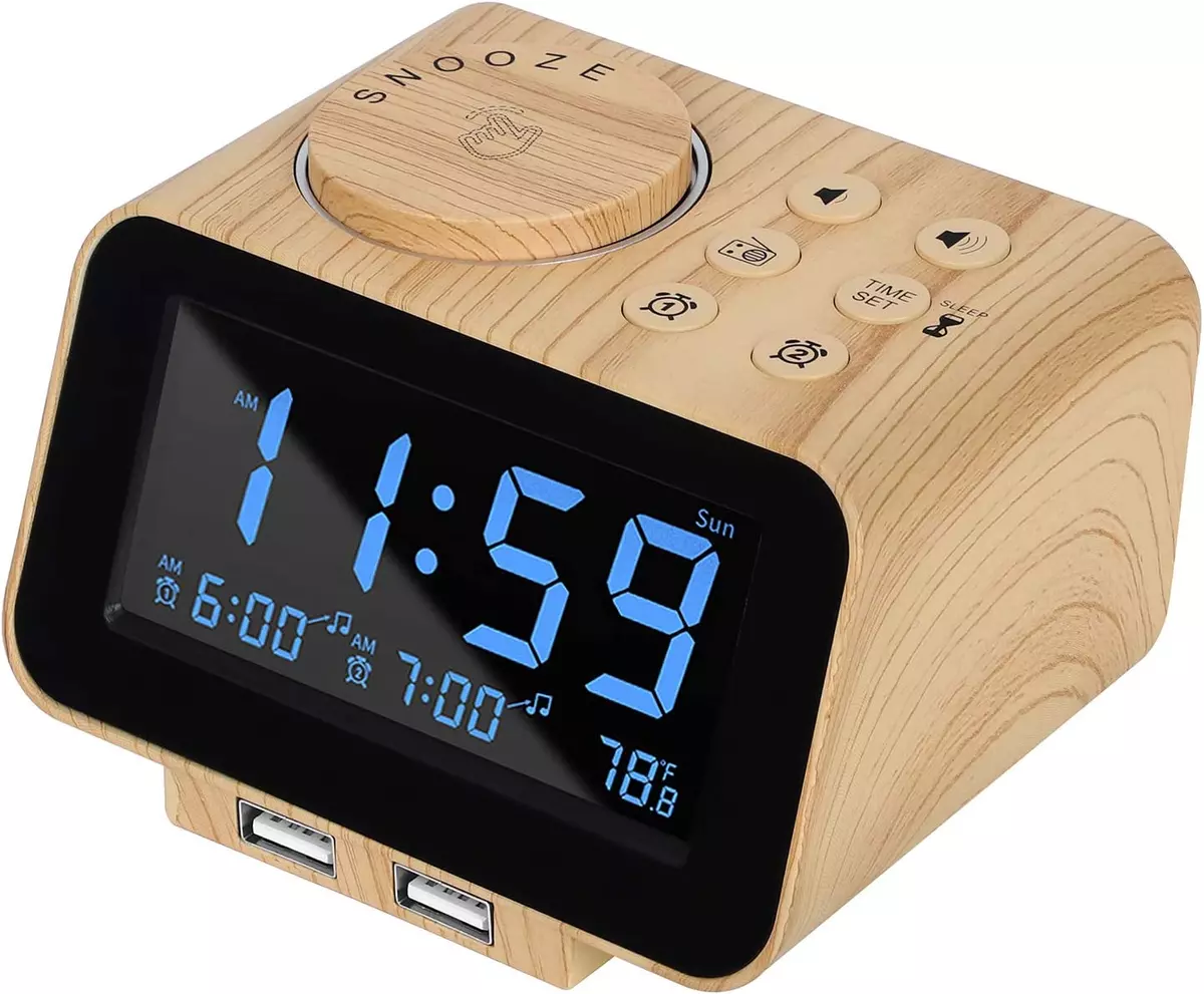 Digital Alarm Clock Radio - 0-100% Dimmer, Dual Alarm with Weekday/Weekend  Mode