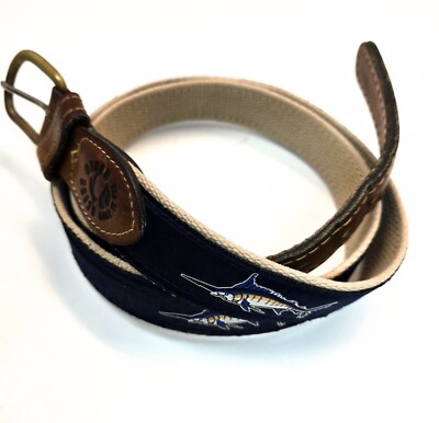 Vintage Ocean Rider Marlin Belt Sz 40 Leather & Canvas USA