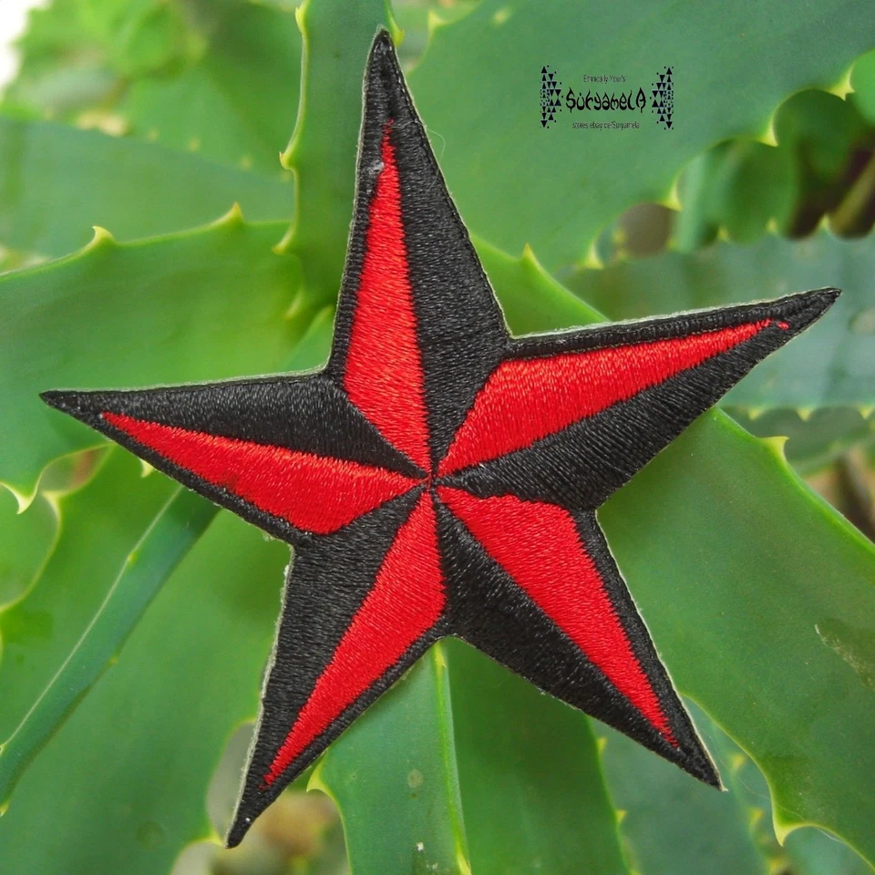 MARKENLOS AUFNÄHER PATCH Punk Rock Nautical Star Stern emo Schwarz Rot Rockabilly red blk