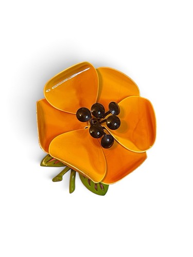 1960s Mid Century Modern Metal Enamel Flower Brooch Vintage Retro