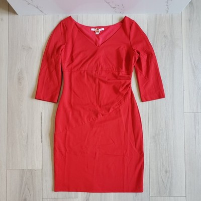 Diane von Furstenberg Bevin Dress Womens 14 Red Ruched Sheath Three Quarter
