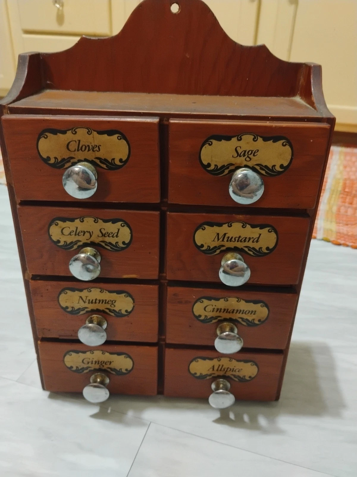 Vtg Wall Mounted Wooden Spice Cabinet W/ 8 Drawers 10 X 14.5 X 4