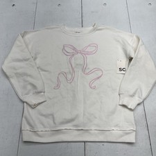 SO Sweatshirt Girls XL 14-16 White Pink Bow Graphic Fleece Pullover Crewneck