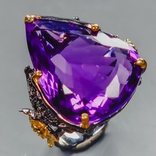 Handmade 28 ct Natural Amethyst Ring 925 Sterling Silver Size 8 /R439324