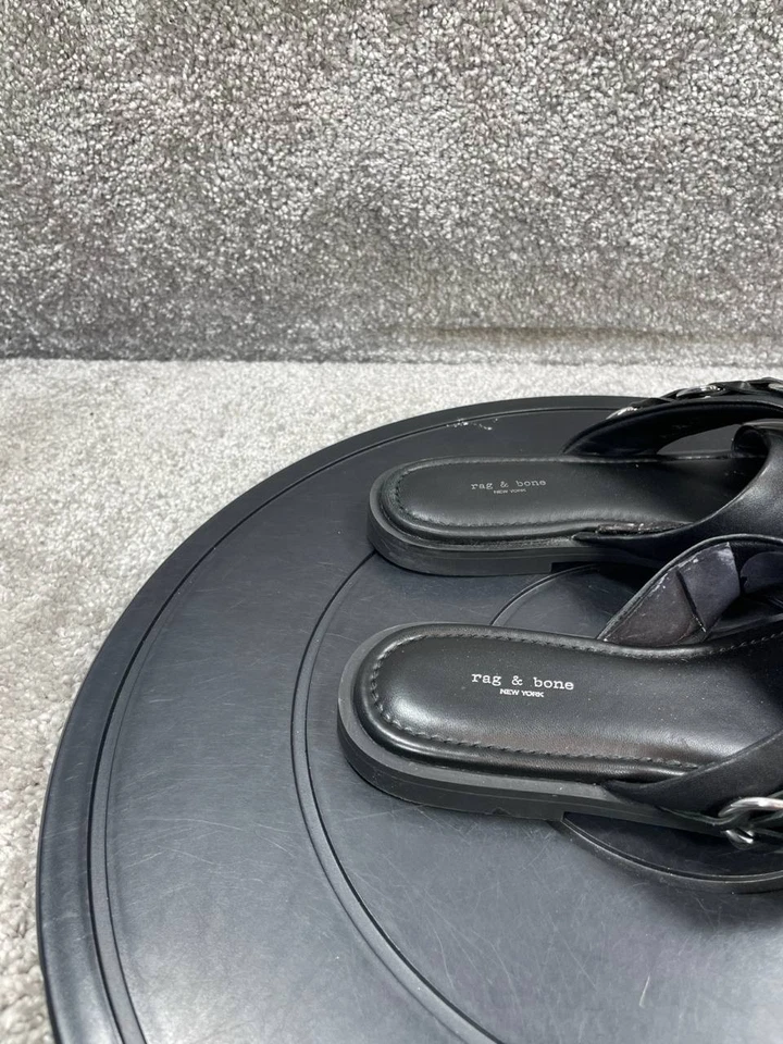 Rag & Bone Sandals Womens 36.5 Eu 6 Us Geo Chain Slide Black Crisscross Slip On - Image 3 of 4