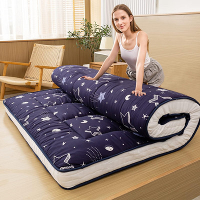 Navy Star Quilted Futon Mattress - Extra Thick Folding Sleeping Pad for Guests