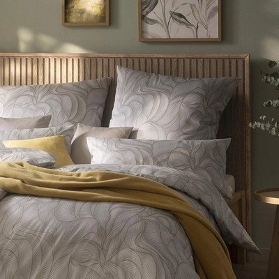 Estella Mako-Satin Bettwäsche 155x220 Hilda silber Blätter Abstrakt 7700-820
