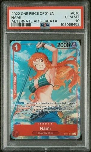 ONE PIECE NAMI 2022 OP01-ROMANCE DAWN #016 ALTERNATE ART ERRATA PSA 10