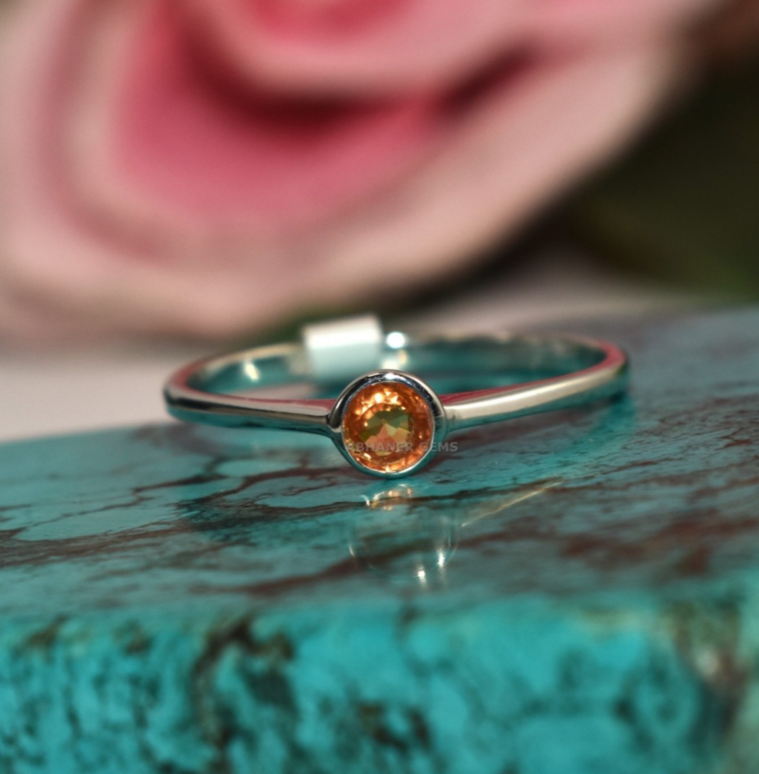 Sweet Simple Yellow Sapphire 925 Sterling Silver Stackable Ring Fine Handmade