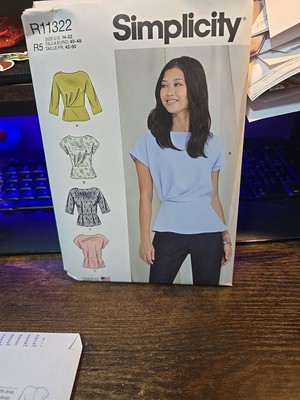 Simplicity R11322 Peplum Tops w Inverted or Side-Draped Pleats Sz 14-22 UC S9470