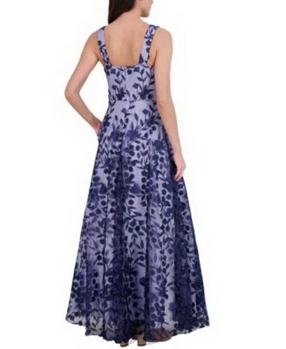 Eliza J  Navy Blue Embroidered Floral Illusion Lace A-Line Gown Size 6 $308 - Image 3 of 3