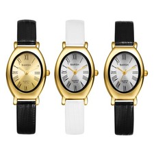 Classic Roman Numeral Dial PU Leather Strap Oval Womens Quartz Small Wrist Watch