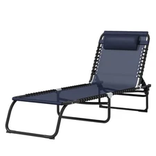 Folding Chaise Lounge Pool Chair Reclining Back Breathable Mesh & Bungee Seat