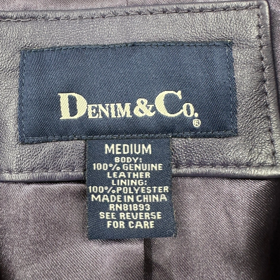 Blazer feminino Denim & Co couro minimalista M dinheiro antigo sob medida roxo macio - Imagem 3 de 4