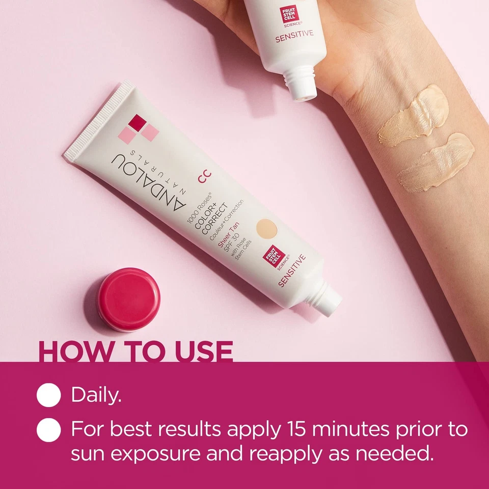 Andalou Naturals 1000 Roses CC Color + Correct SPF 30 Ounces, Sheer Tan, rose, 2 - Image 3 of 4