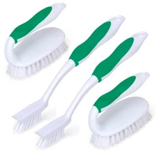 Cleaning Brush Kit 4 Pack, Scrub Brushes Tile Grout, Floor Shower Pool, Green