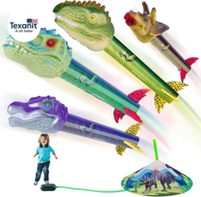 Dinosaur Toy Rocket Launcher for Kids - Launch up to 100 Ft, 4 Rockets, Outdoor