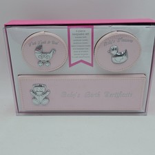First Impressions Baby Keepsake Box Set Pink Silver   Birth Certificate Holder,  