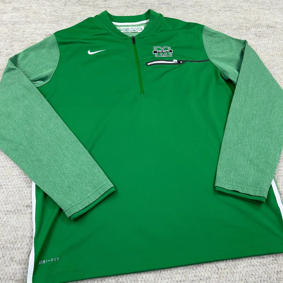Мужской свитер Marshall Thundering Herd большой зеленый Nike Dri Fit с лезвием и воротником для гольфа - Изображение 2 из 4