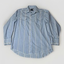 Wrangler Cowboy Cut vertical stripe USA 16-33 X-long tail Pearl Snap shirt