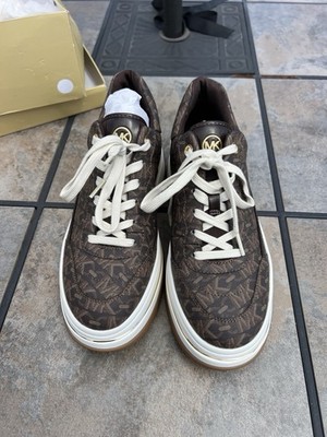 Michael Kors Hayes Lace Up Platform Sneakers MK Signature Logo Brown  Size 9 M