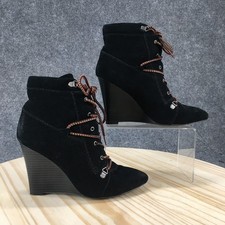 Joe's Jeans Boots Womens 8M Black Suede Lace-Up Wedge Booties Pointed Toe Casual