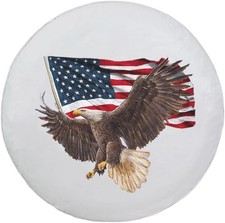 Spare Tire Cover White Wheel Cover With Eagle Flag Pvc Leather Size 16 Inch