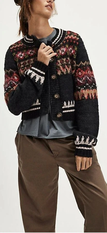 FREE PEOPLE Cardigan Millie Printed Cardigan Grey Combo Size XS BNWT RRP £188 - Image 3 of 4