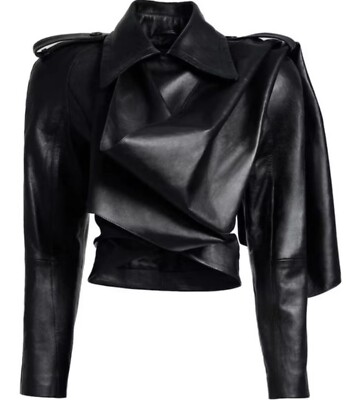 H&M x Mugler Leather Jacket with Scarf Detail   Size S, 100% Leather