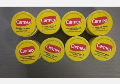Lot of 8  Carmex Classic Medicated For-Cold-Sores Lip Balm 0.25 oz 